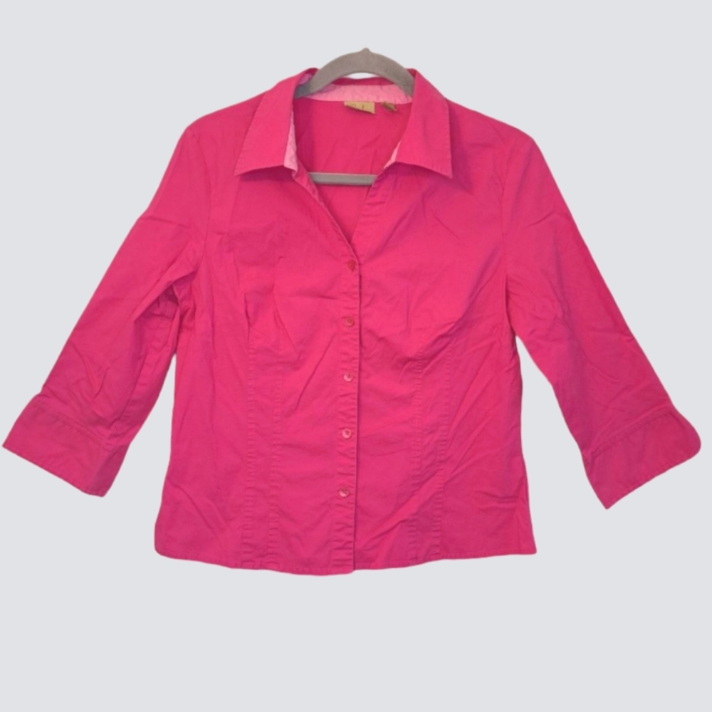 Caslon Pink Half-Sleeve Button-Up Collared Blouse Size Large